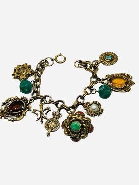 Vintage Chunky Etruscan Style Charm Bracelet Germany